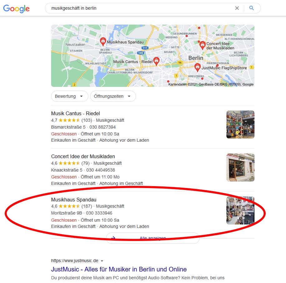      Das Ergebnis auf der Pin Map durch lokales SEO.